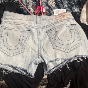 True Religion Faded Blue Jean Shorts